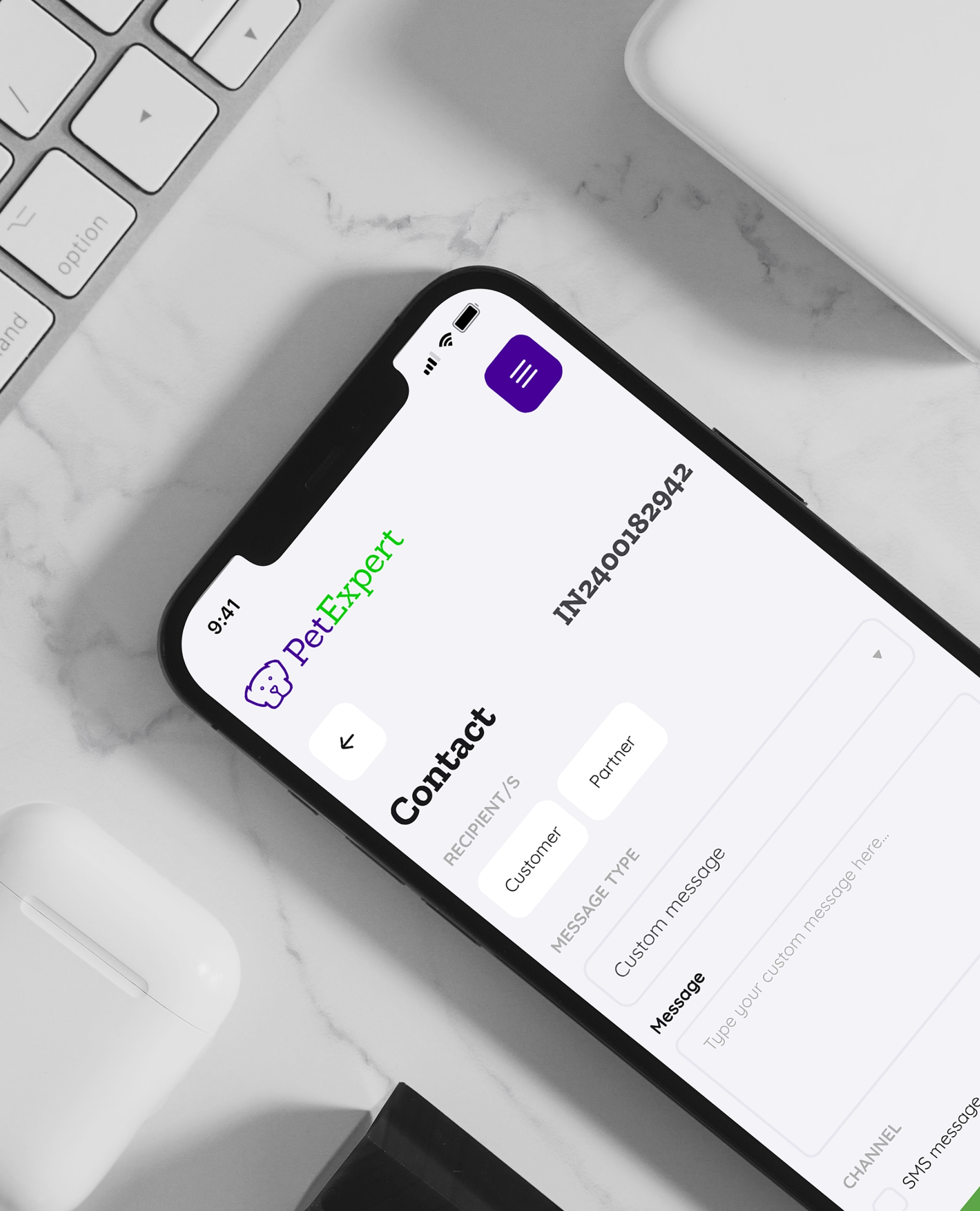 Pet Expert - phone contact screen